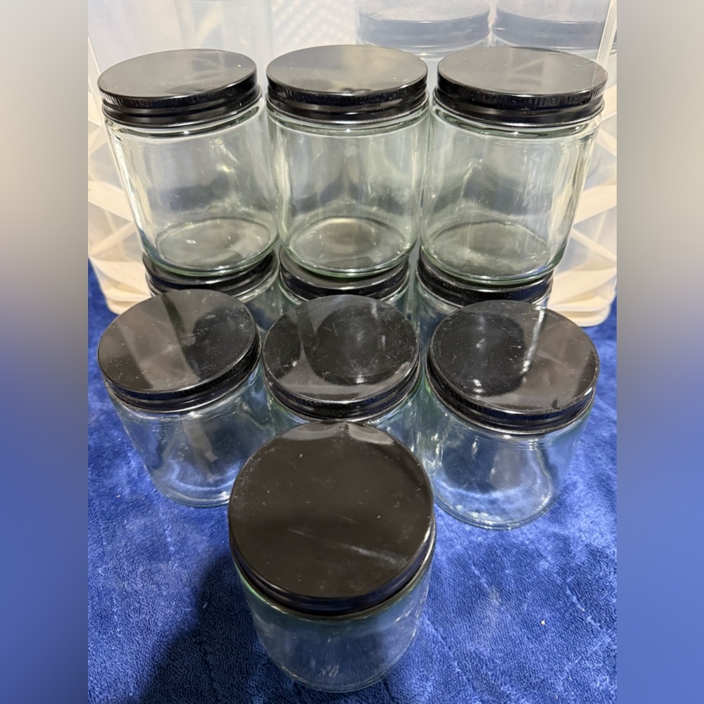 Set of 10 Clear Glass Jars with Black Lids - Picture 2 of 5